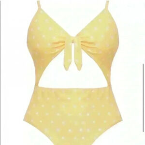 Eberjey Yellow Polka Dot Cut Out Swimsuit NWT
